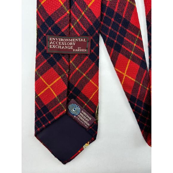 Harken Vintage Silk Tie Plaid Red Black Yellow Eagles EAE Hand Printed Italy - Picture 4 of 13